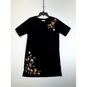 Romwe T-shirt Women's Large Black Floral Short Sleeve Polyester Blend